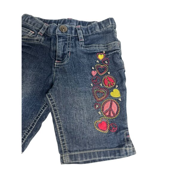 VTG Arizona Jean Co. Girls’ Denim Jean Shorts 3T Embroidered Hearts & Peace Sign - Picture 2 of 6